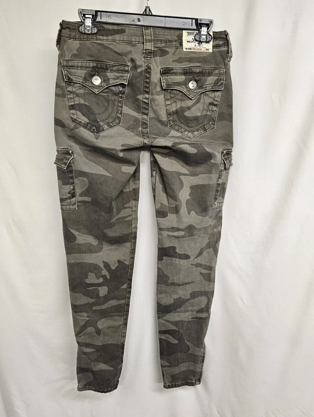 True Religion Green Camo Super Skinny Jeans Pants Size 28 Zipper Ankle Low Rise